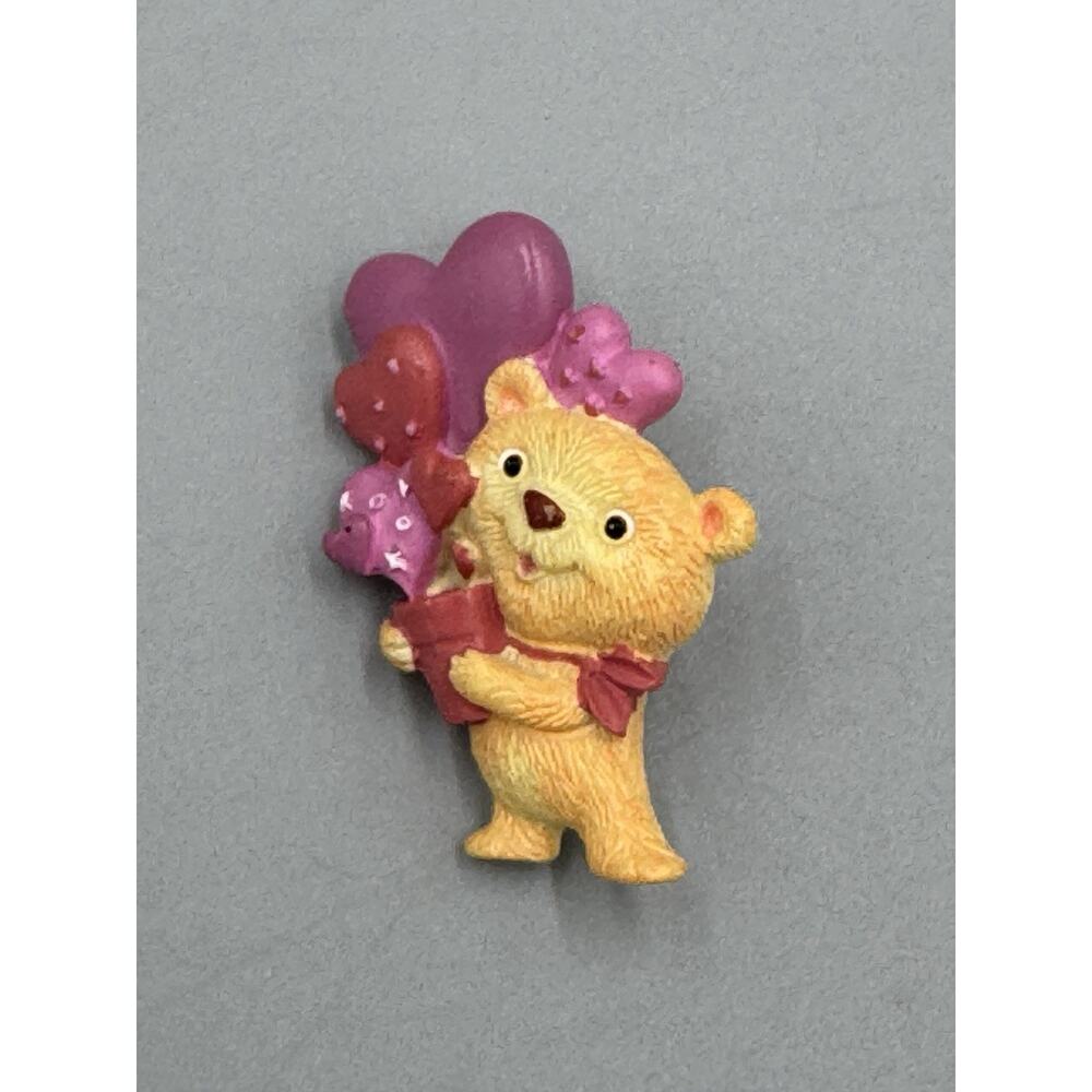 Teddy Bear Holding Bouquet of Pink & Red Heart Balloons Lapel Pin Brooch